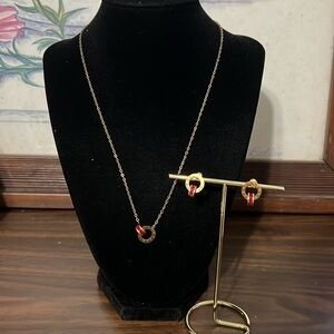 GP SS red and gold interlocking Roman numeral necklace and earrings set
